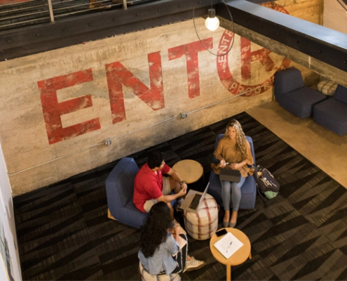 Students in Studio 225 Multi-Level Common Space (taken in 2019)